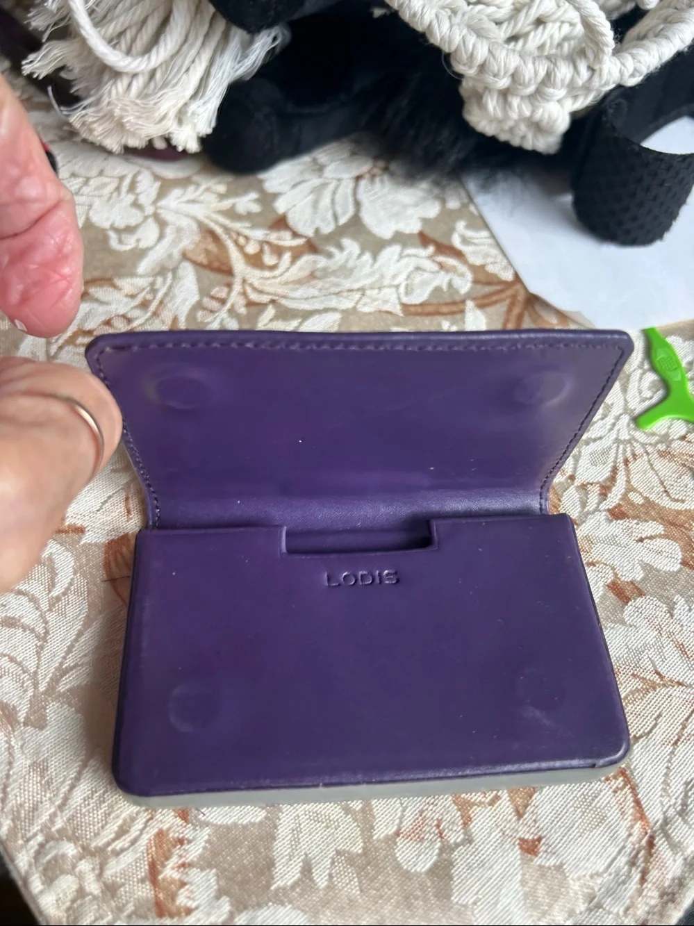 Lodis Gray Leather Phone Wallet Case with Subtle Purple Trim